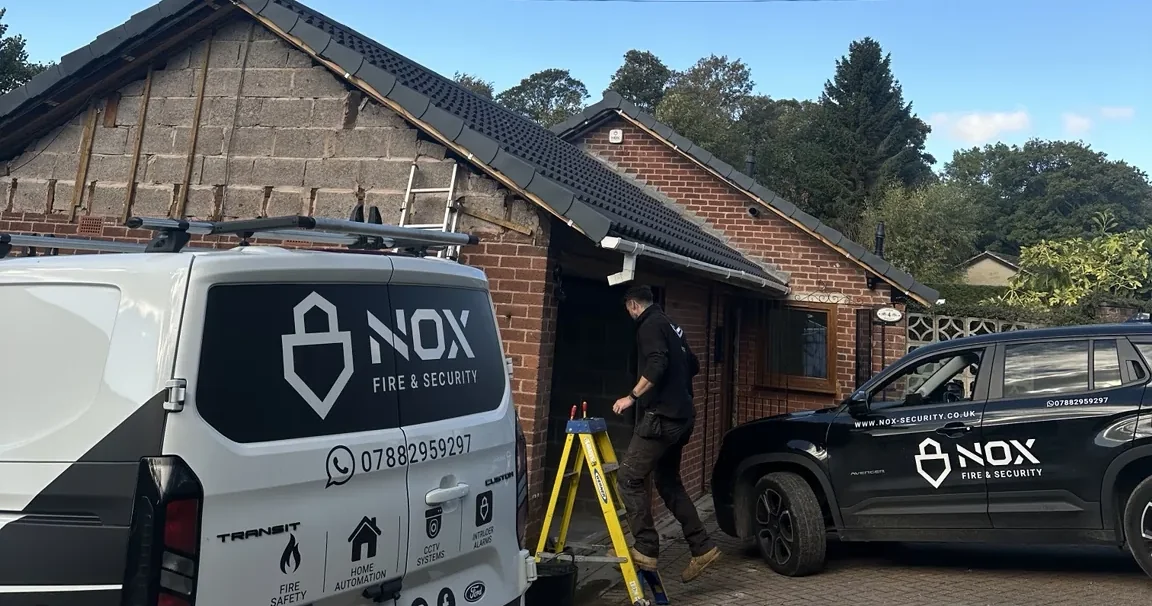 NOX Fire & Security vehicles at a bungalow renovation in Chesterfield