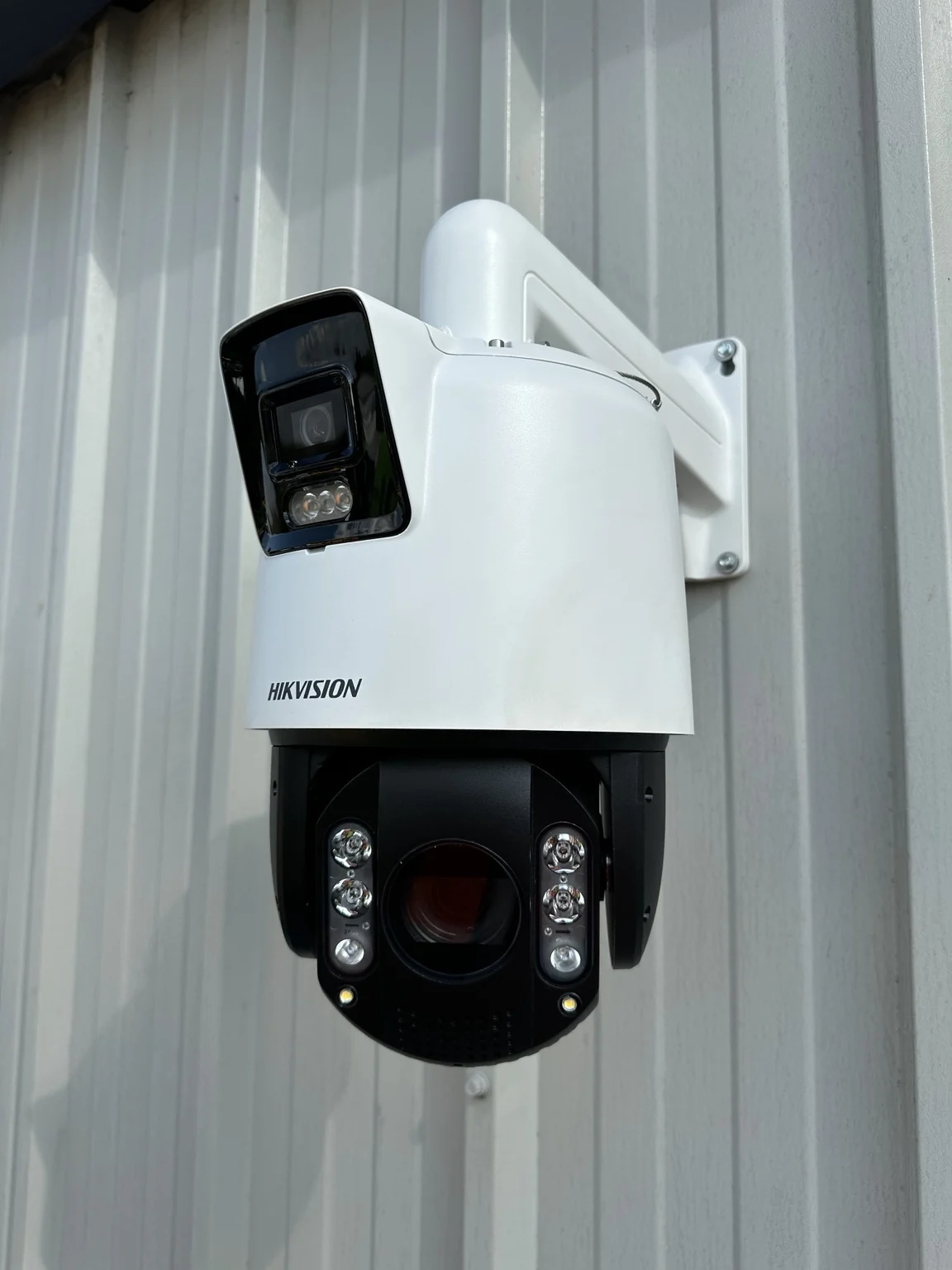 Close-up of Hikvision dual-lens PTZ camera installed by NOX