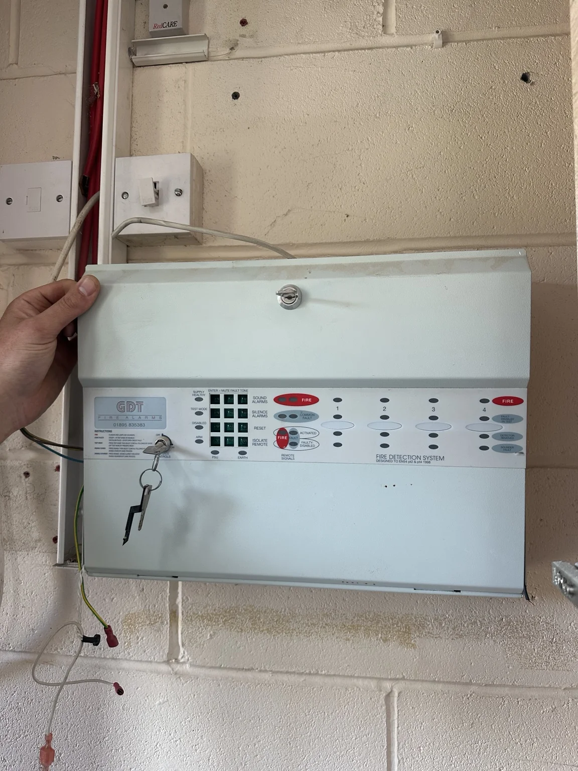 Original conventional fire alarm panel documented before the Ajax upgrade