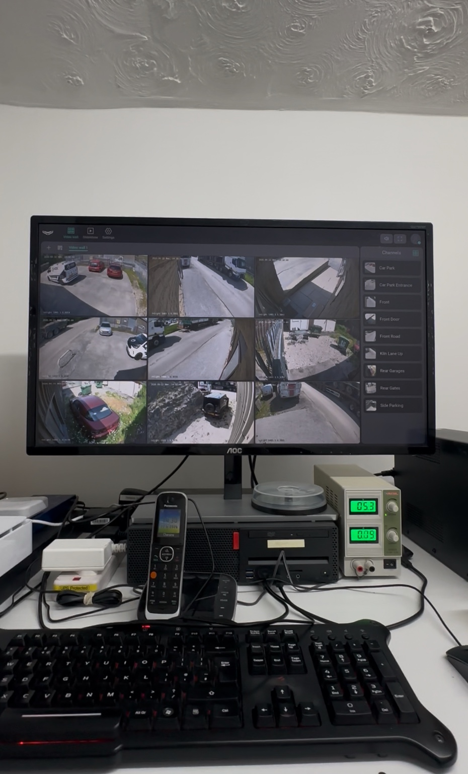 Nine-camera CCTV live view at an industrial premises in Buxton